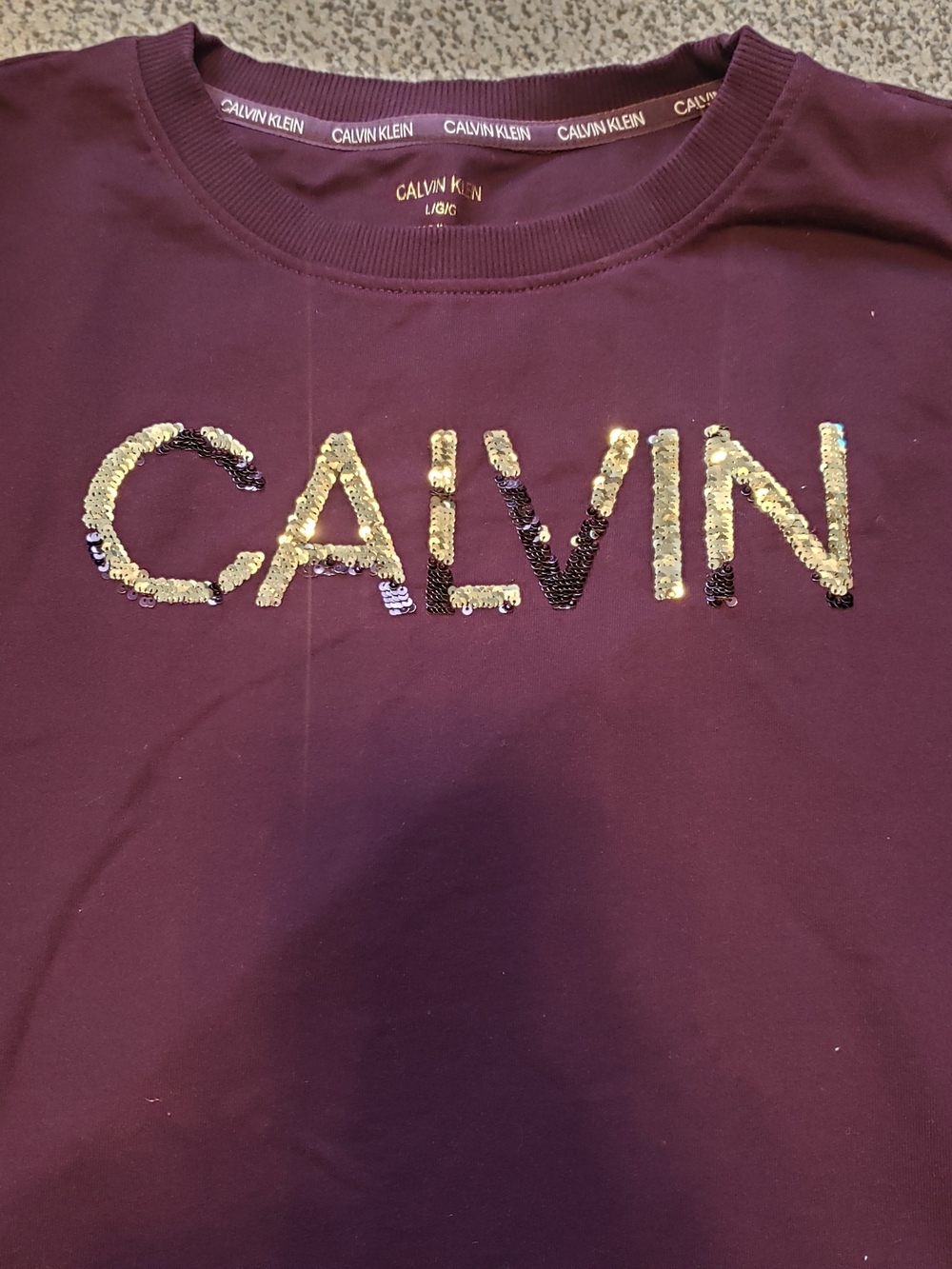 Calvin Klein Plum Sweatshirt with Gold & Dark Sequin Logo